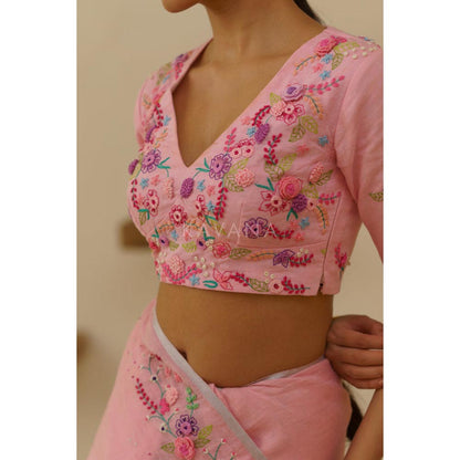 KAVANA Vanya Pink Linen Stitched Blouse