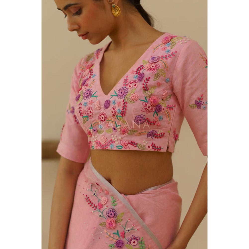 KAVANA Vanya Pink Linen Stitched Blouse