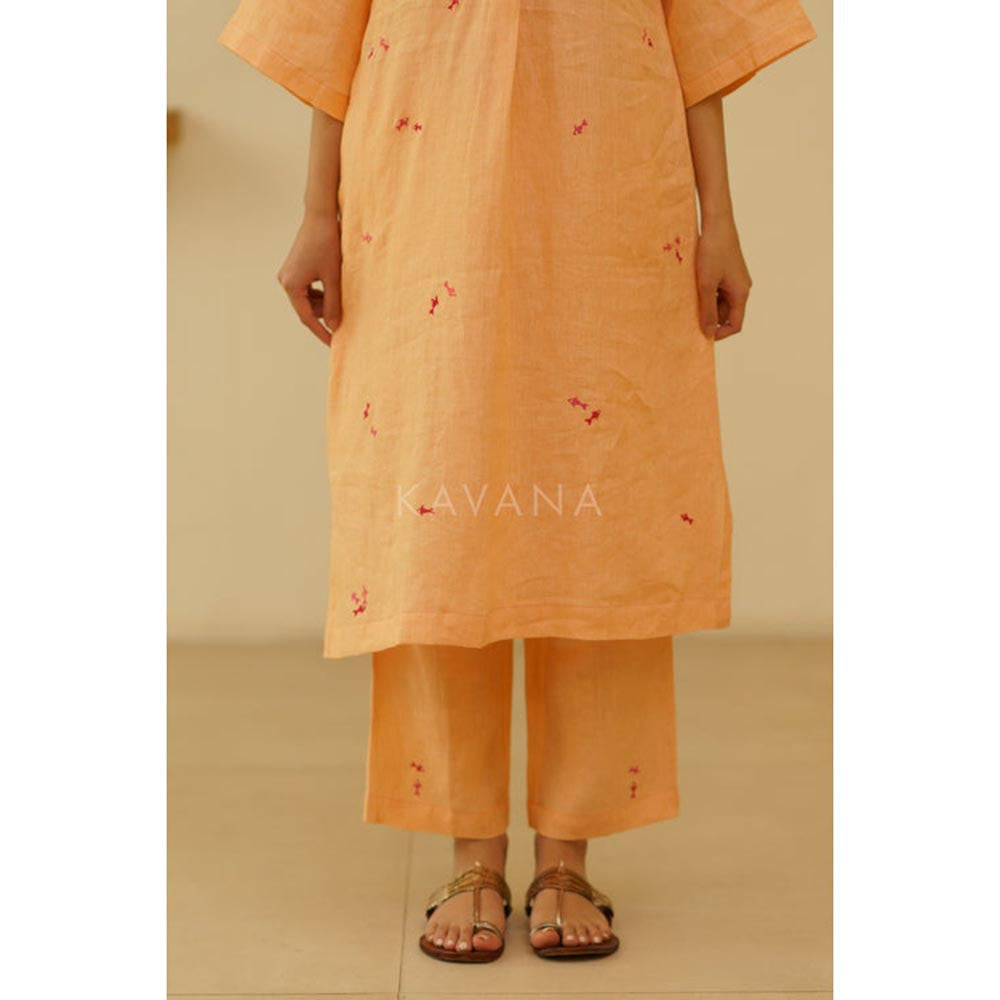 KAVANA Women Embroidered Peach Antara Kurta and Pant