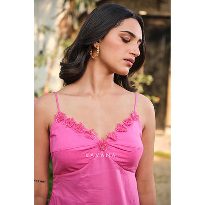 KAVANA Women Pink Litchi A-Line Midi Dress