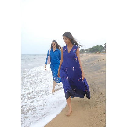 KAVANA Women Floral Embroidered Purple Reya A-Line Midi Dress