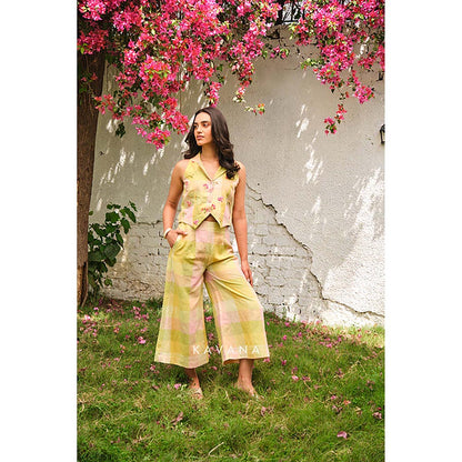 KAVANA Women Floral Embroidered Yellow Kairi Top With Palazzos Co-Ord's