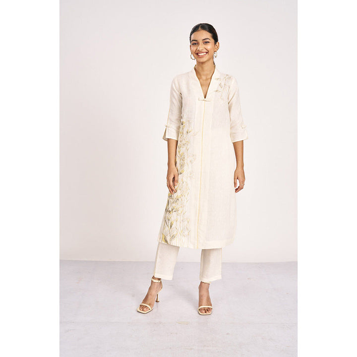 Kaveri Bamboo Grove Kurta with Pant-Off white (Set of 2)