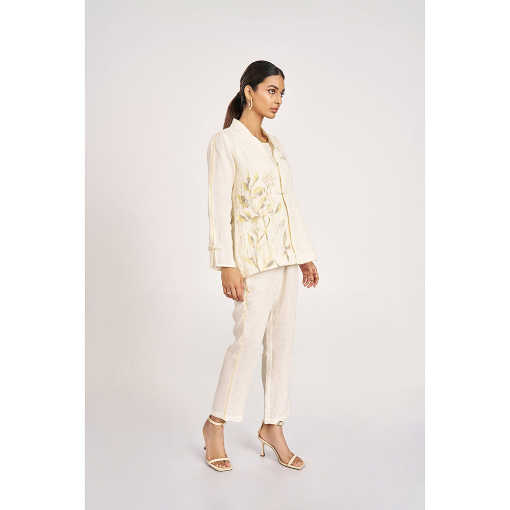 Kaveri Bamboo Grove Jacket & Inner with Pant-Off white (Set of 3)