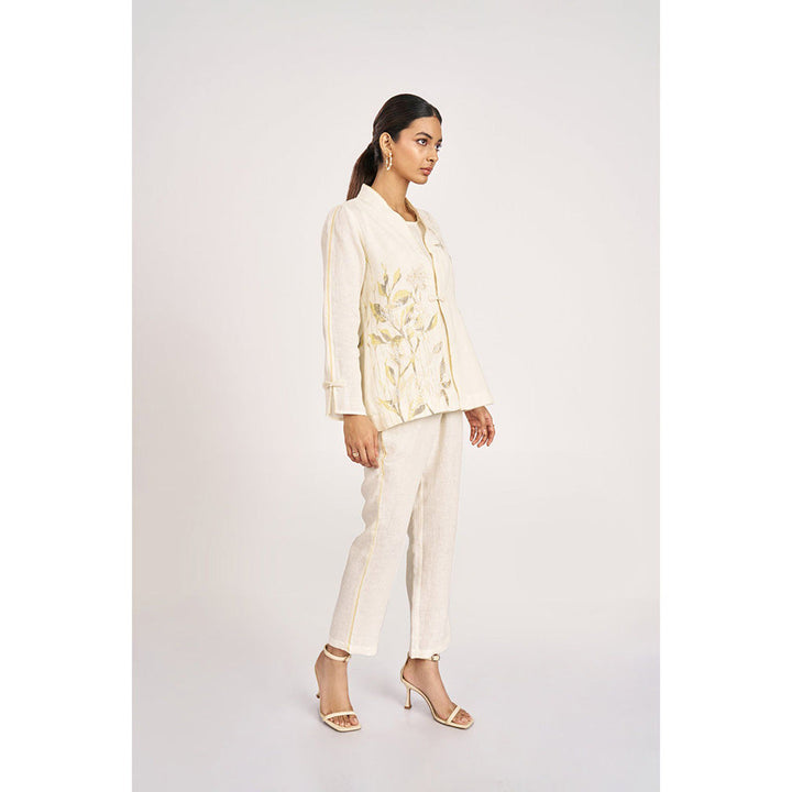 Kaveri Bamboo Grove Jacket & Inner with Pant-Off white (Set of 3)