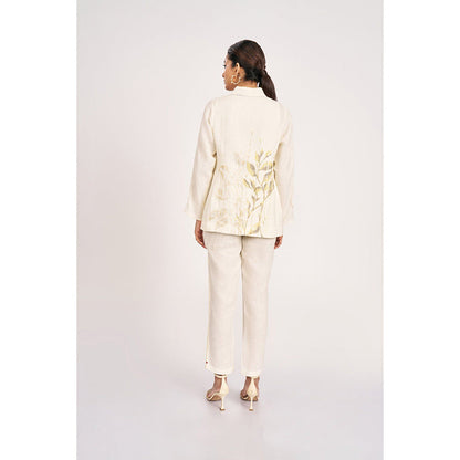 Kaveri Bamboo Grove Jacket & Inner with Pant-Off white (Set of 3)