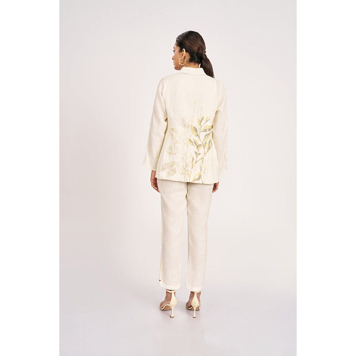 Kaveri Bamboo Grove Jacket & Inner with Pant-Off white (Set of 3)