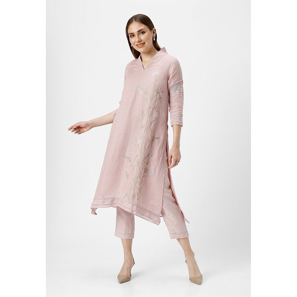 Kaveri Pink Shadow Rose Dew Drop Fly Free Kurta with Pant and Dupatta (Set of 3)