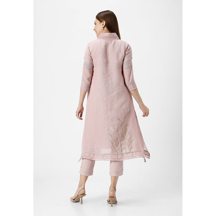 Kaveri Pink Shadow Rose Dew Drop Fly Free Kurta with Pant and Dupatta (Set of 3)