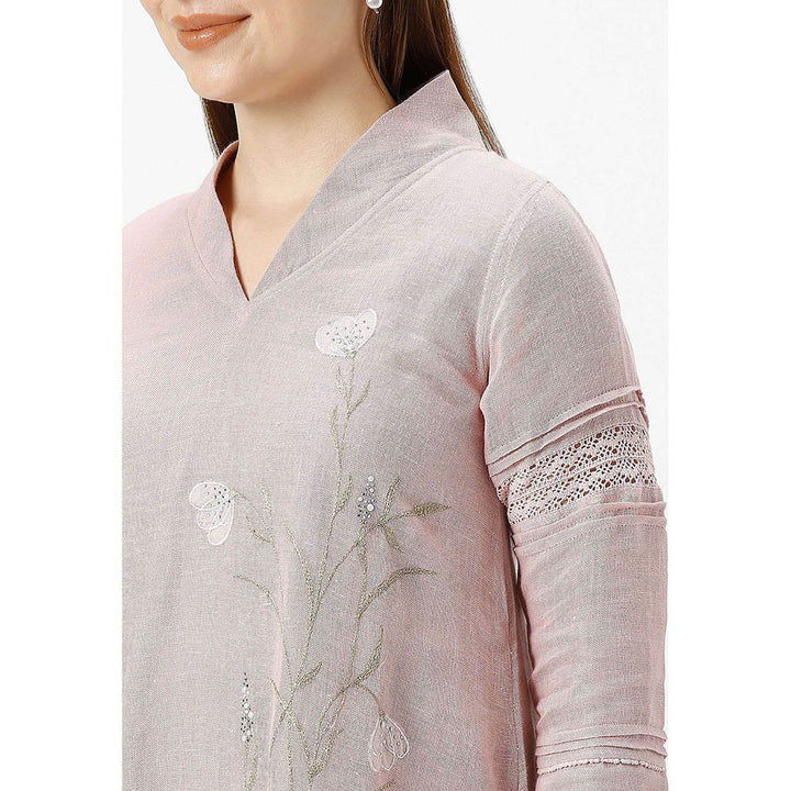 Kaveri Pink Shadow Rose Dew Drop Fly Free Kurta with Pant and Dupatta (Set of 3)