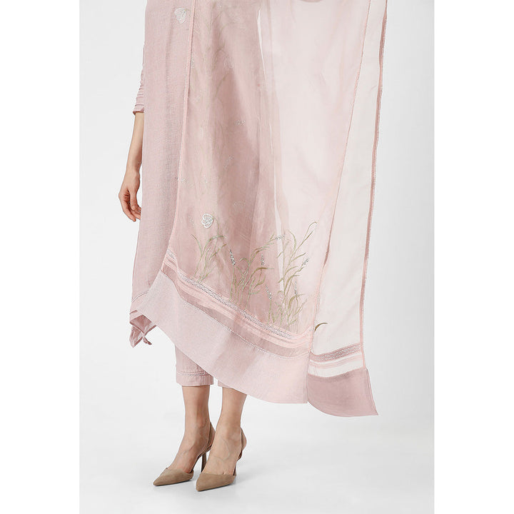 Kaveri Pink Shadow Rose Dew Drop Fly Free Kurta with Pant and Dupatta (Set of 3)