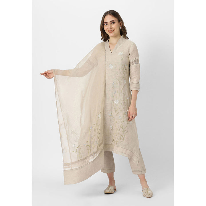 Kaveri Beige Natural Dew Drop Fly Free Kurta with Pant and Dupatta (Set of 3)