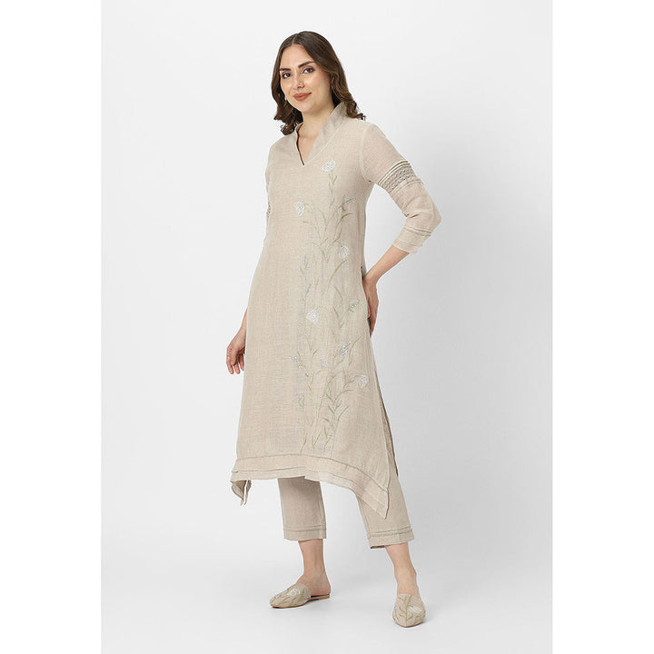 Kaveri Beige Natural Dew Drop Fly Free Kurta with Pant and Dupatta (Set of 3)