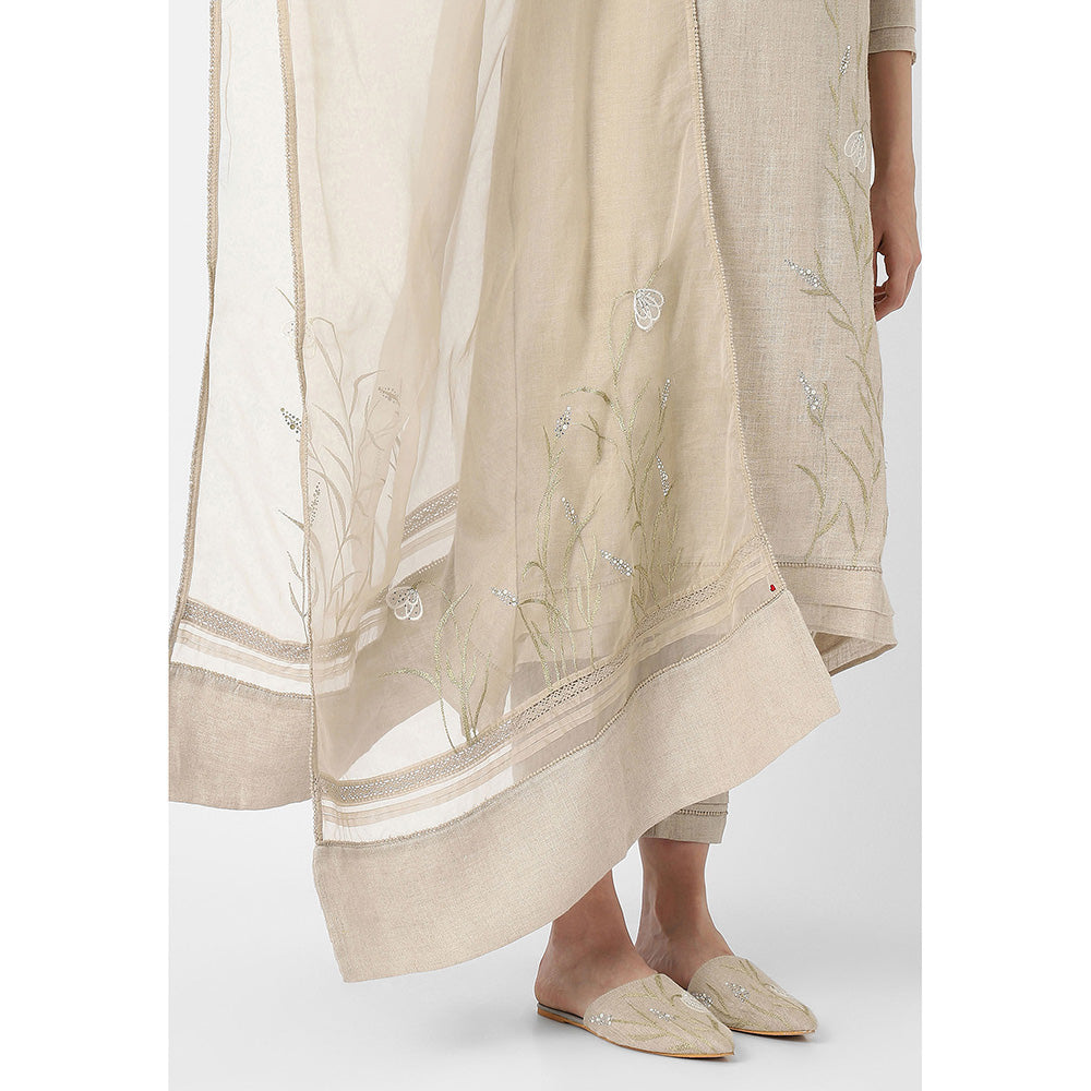 Kaveri Beige Natural Dew Drop Fly Free Kurta with Pant and Dupatta (Set of 3)