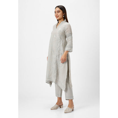 Kaveri Blue Fern Dew Drop Fly Free Kurta with Pant and Dupatta (Set of 3)