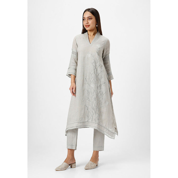 Kaveri Blue Fern Dew Drop Fly Free Kurta with Pant and Dupatta (Set of 3)