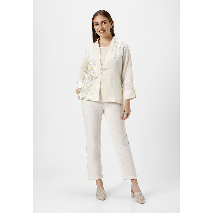 Kaveri Off-white Bamboo Grove Jacket with B-Shell and Pant (Set of 3)