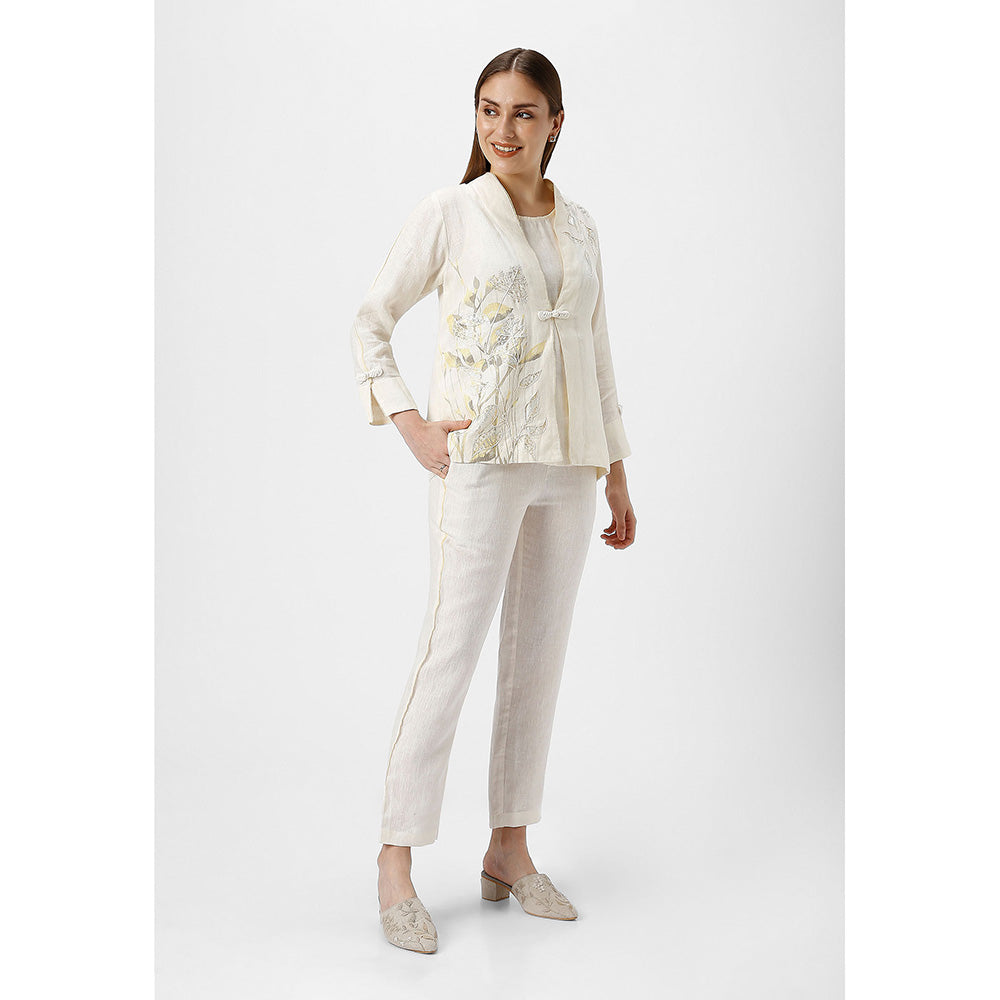 Kaveri Off-white Bamboo Grove Jacket with B-Shell and Pant (Set of 3)