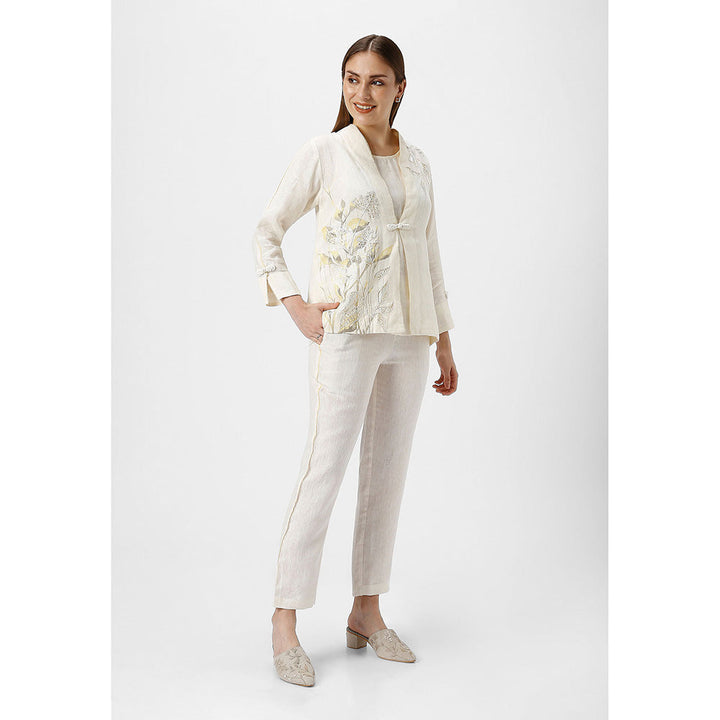 Kaveri Off-white Bamboo Grove Jacket with B-Shell and Pant (Set of 3)