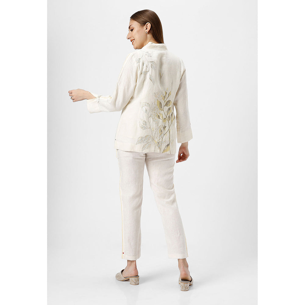 Kaveri Off-white Bamboo Grove Jacket with B-Shell and Pant (Set of 3)