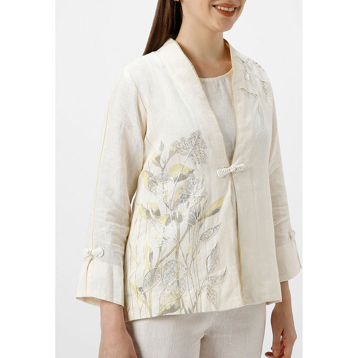 Kaveri Off-white Bamboo Grove Jacket with B-Shell and Pant (Set of 3)