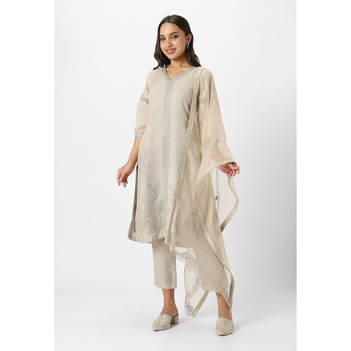 Kaveri Beige Natural Heart Strings Kurta with Dupatta and Pant (Set of 3)