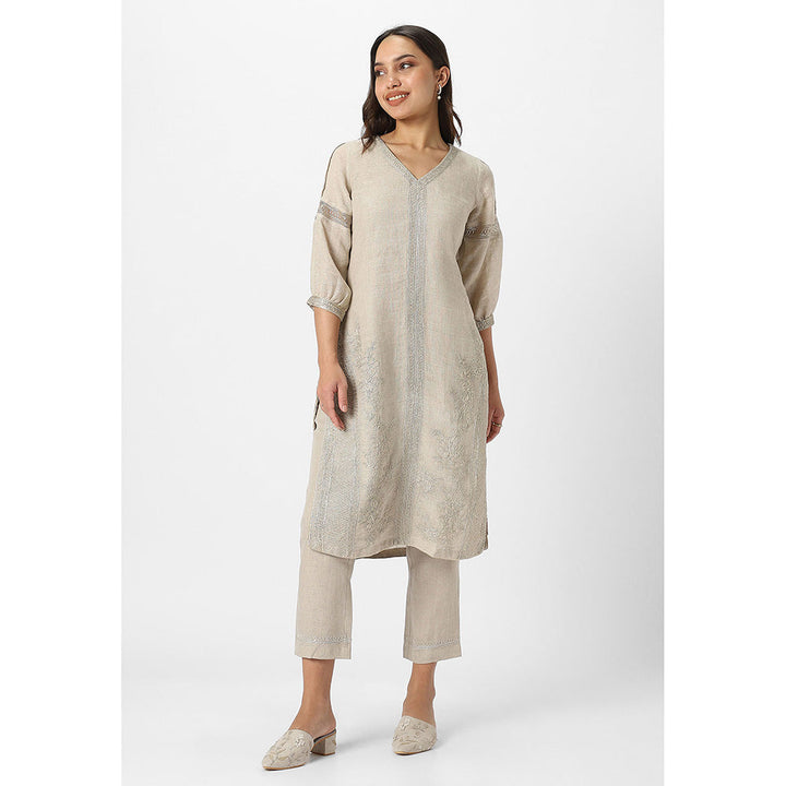 Kaveri Beige Natural Heart Strings Kurta with Dupatta and Pant (Set of 3)