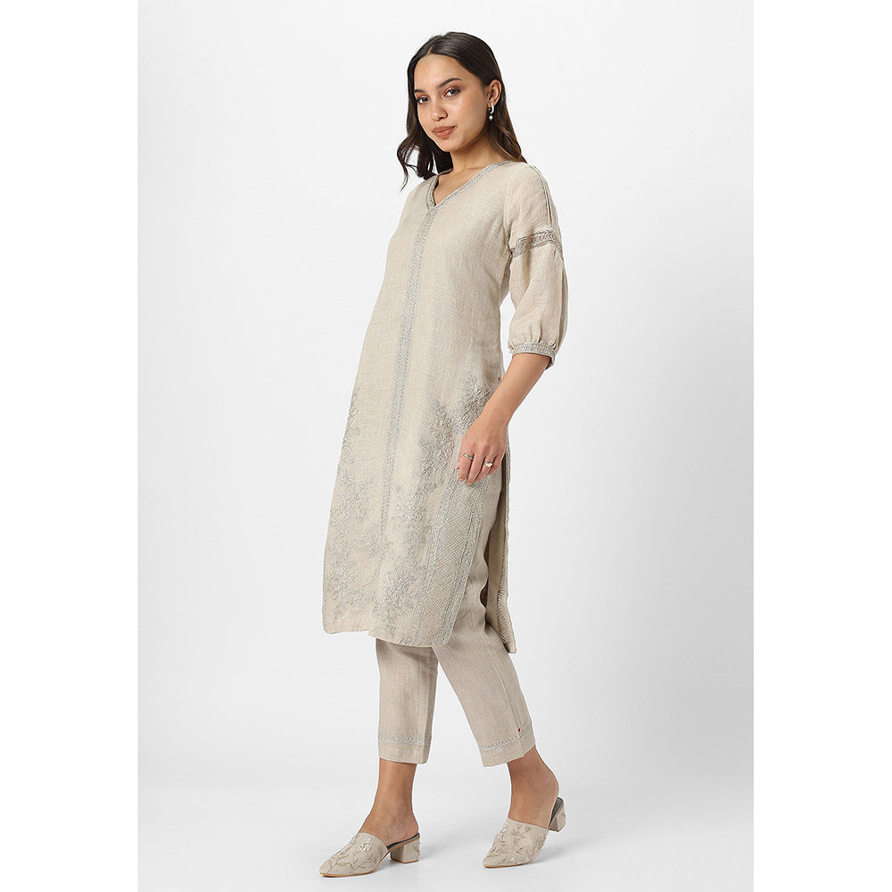 Kaveri Beige Natural Heart Strings Kurta with Dupatta and Pant (Set of 3)