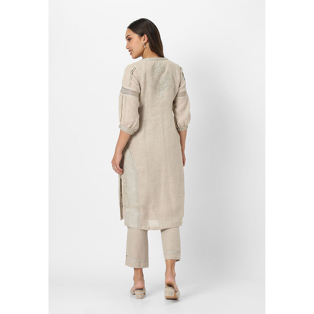 Kaveri Beige Natural Heart Strings Kurta with Dupatta and Pant (Set of 3)