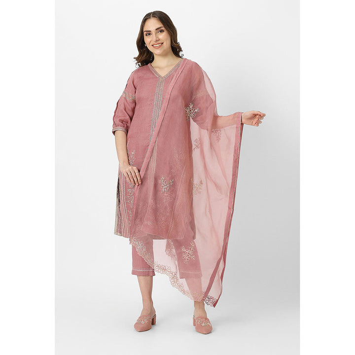 Kaveri Mauve Chateau Heart Strings Kurta with Dupatta and Pant (Set of 3)