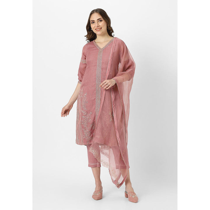 Kaveri Mauve Chateau Heart Strings Kurta with Dupatta and Pant (Set of 3)