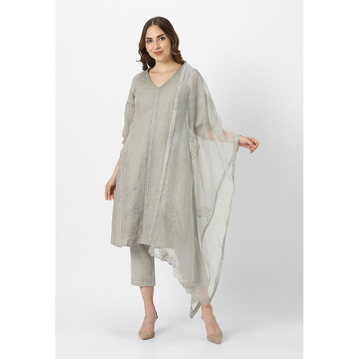 Kaveri Grey Fern Heart Strings Kurta with Dupatta and Pant (Set of 3)