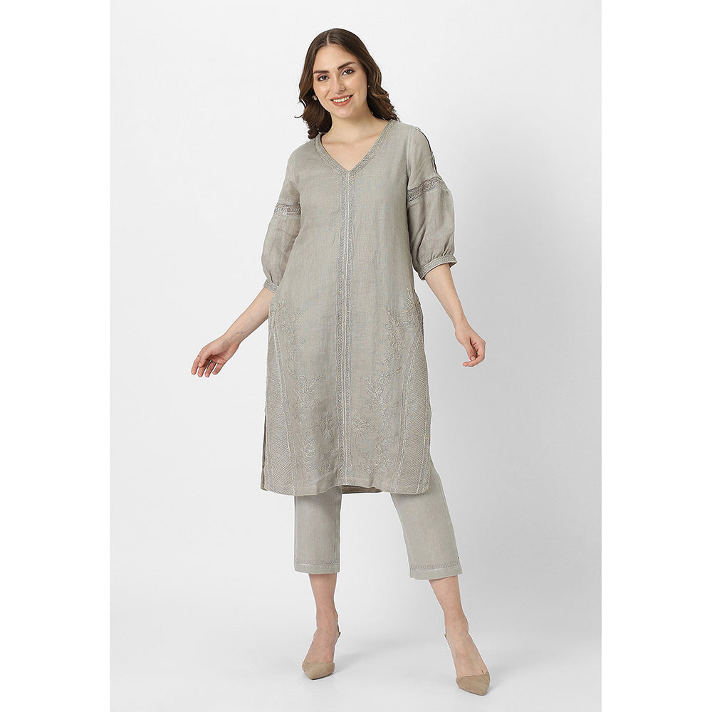 Kaveri Grey Fern Heart Strings Kurta with Dupatta and Pant (Set of 3)