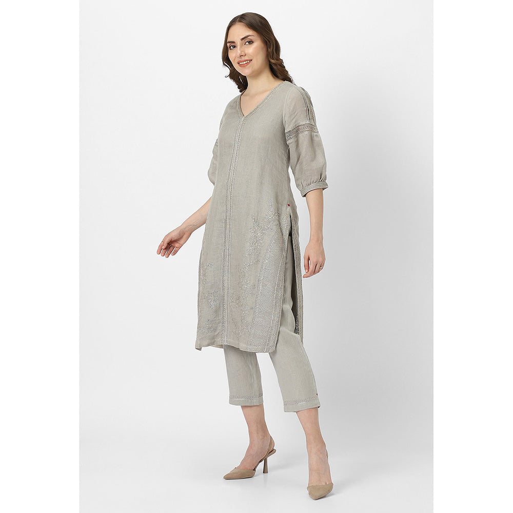 Kaveri Grey Fern Heart Strings Kurta with Dupatta and Pant (Set of 3)