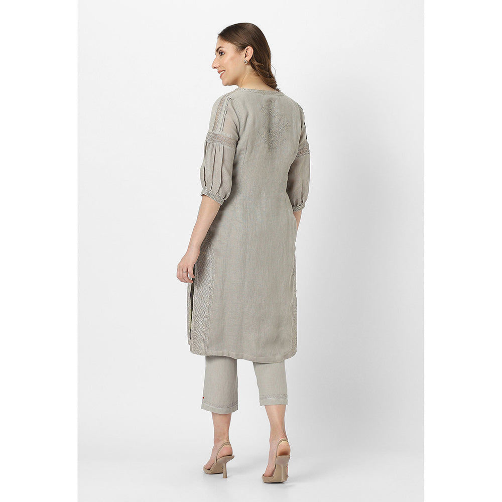 Kaveri Grey Fern Heart Strings Kurta with Dupatta and Pant (Set of 3)