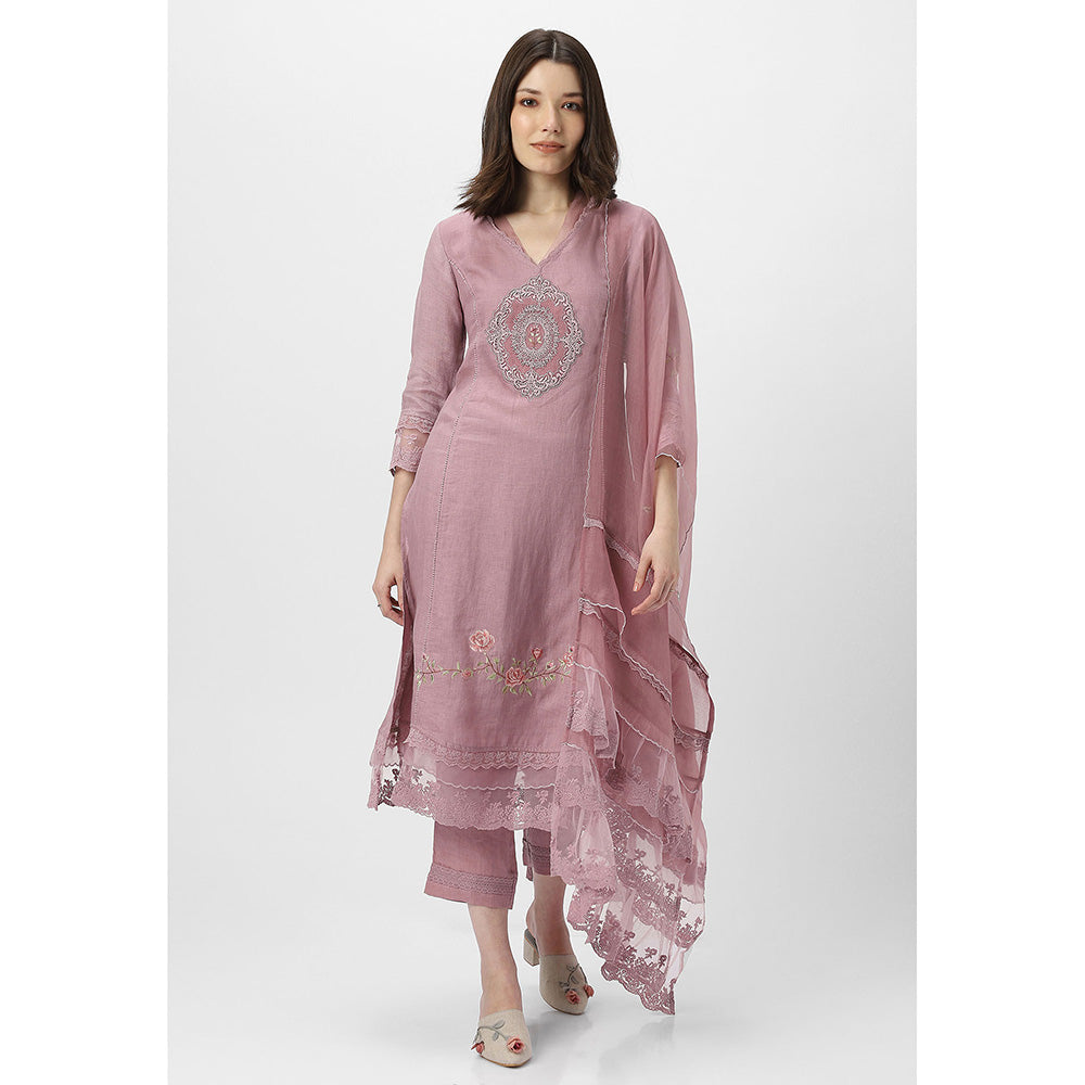 Kaveri Pink Rote Kurta with Pant and Dupatta (Set of 3)