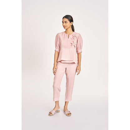 Kaveri Pink Shadow Rose Lilly Burst Peplum Co-Ord (Set of 2)