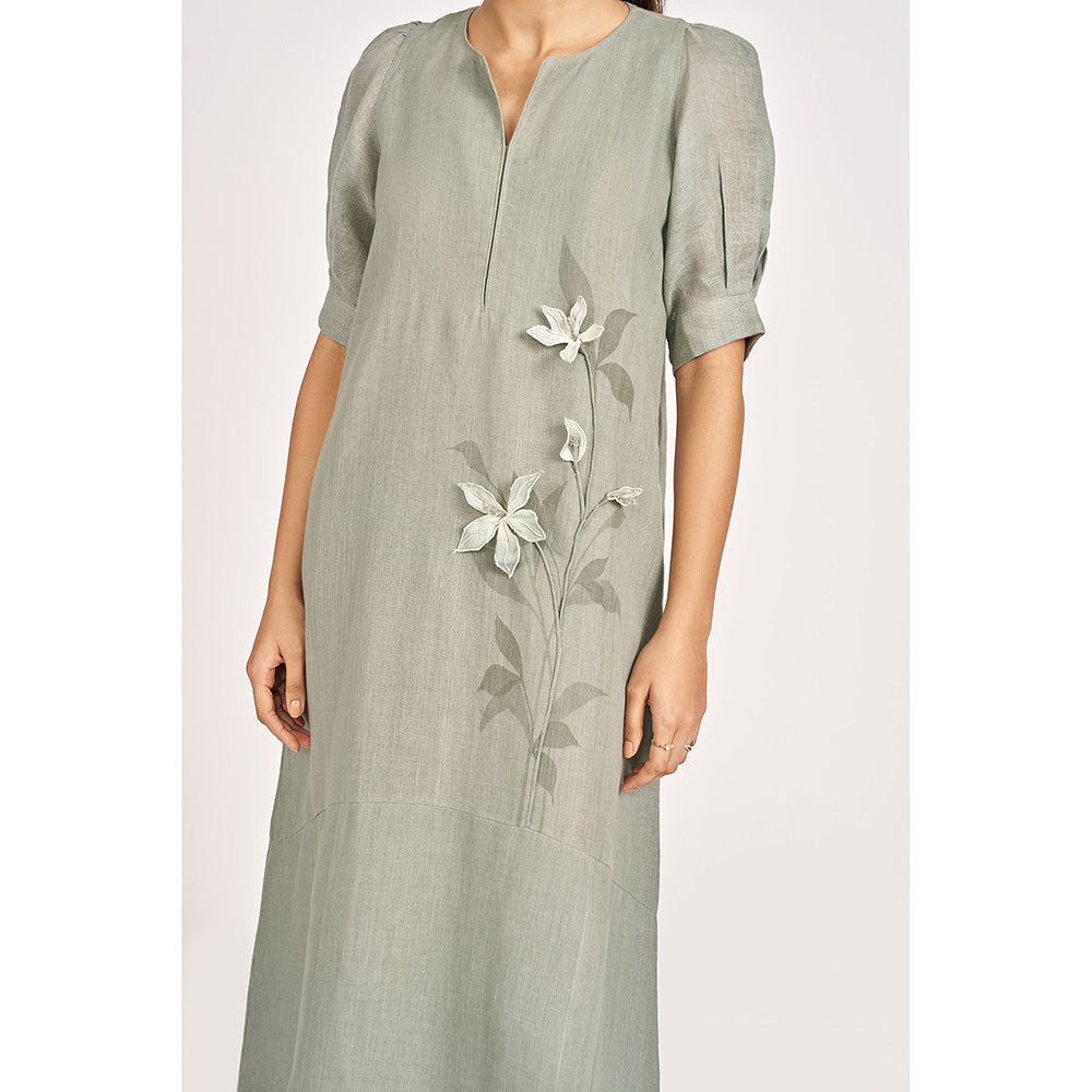 Kaveri Green Jade Lilly Burst Palm Dress