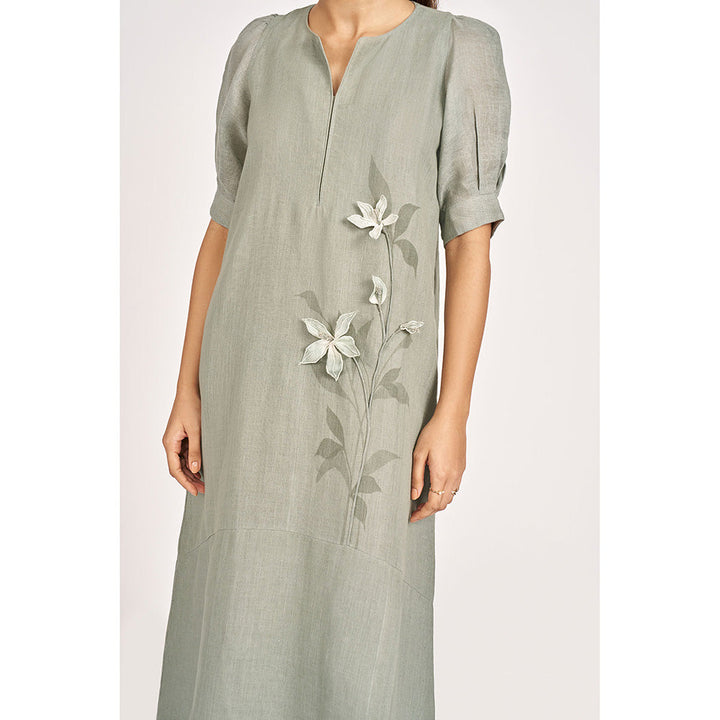 Kaveri Green Jade Lilly Burst Palm Dress