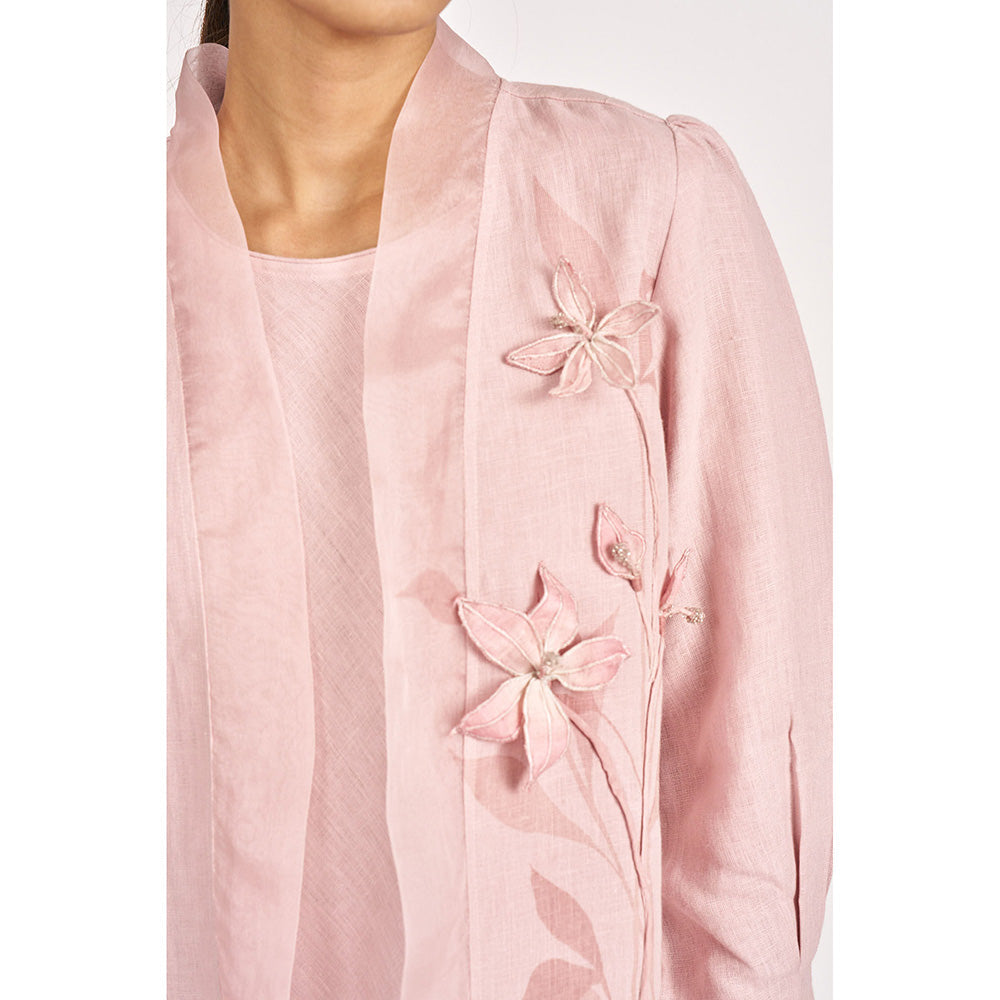 Kaveri Pink Shadow Rose Lilly Burst Blazer with Inner and Pant (Set of 3)