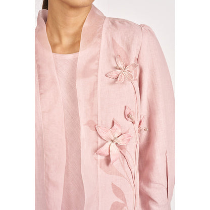 Kaveri Pink Shadow Rose Lilly Burst Blazer with Inner and Pant (Set of 3)