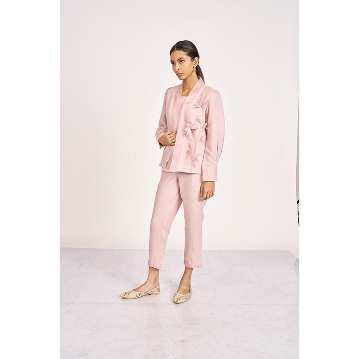 Kaveri Pink Shadow Rose Lilly Burst Blazer with Inner and Pant (Set of 3)