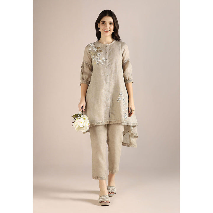 Kaveri Beige Natural Camelia Ice Cream Cone Co-Ord (Set of 2)