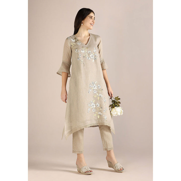 Kaveri Beige Natural Camelia Fly Free Co-Ord (Set of 2)