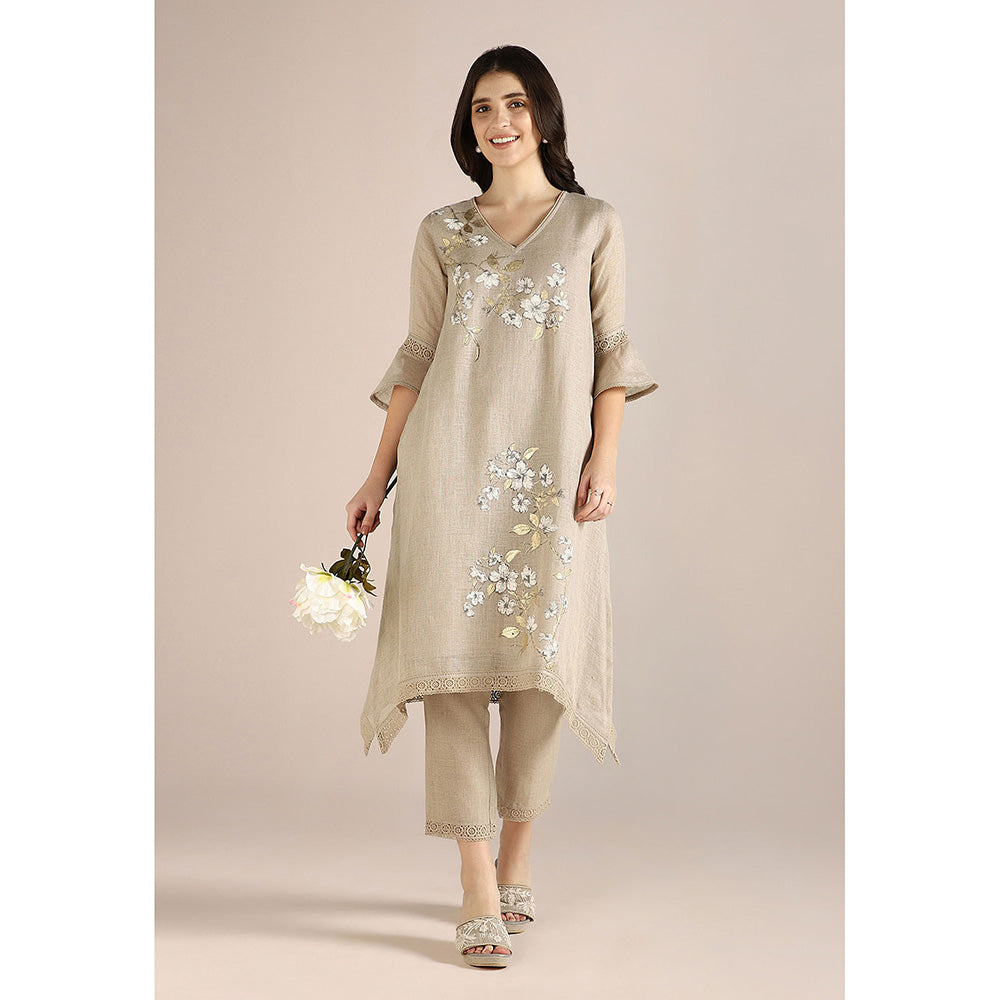 Kaveri Beige Natural Camelia Fly Free Co-Ord (Set of 2)