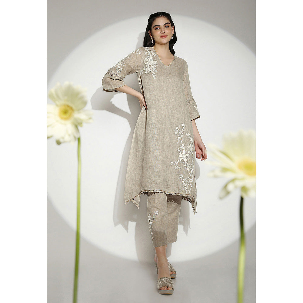 Kaveri Beige Natural Fly Free Kurta with Pant (Set of 2)