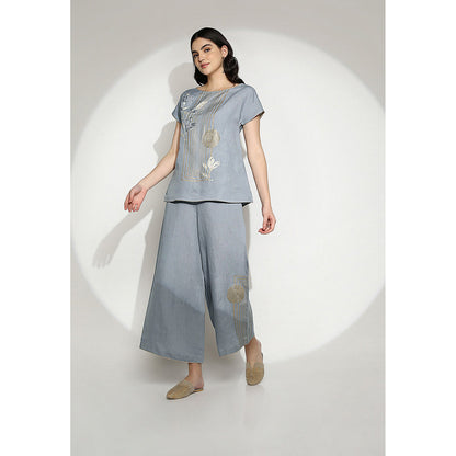 Kaveri Shadow Blue Leaf Co-Ord (Set of 2)