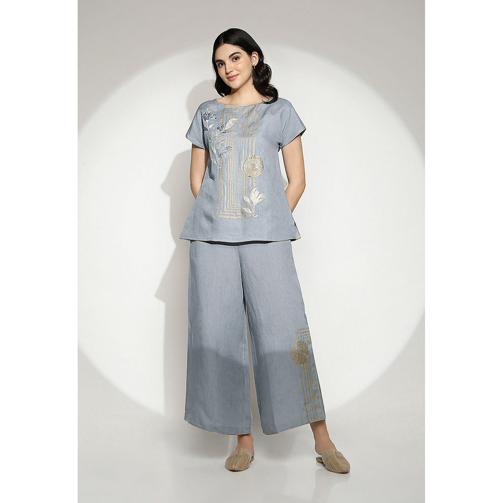 Kaveri Shadow Blue Leaf Co-Ord (Set of 2)