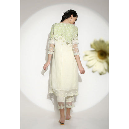 Kaveri Green Curved Fly Free Kurta with Pant (Set of 2)