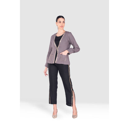 Kaveri Purple Gilded Edge Blazer with Inner and Pant (Set of 3)
